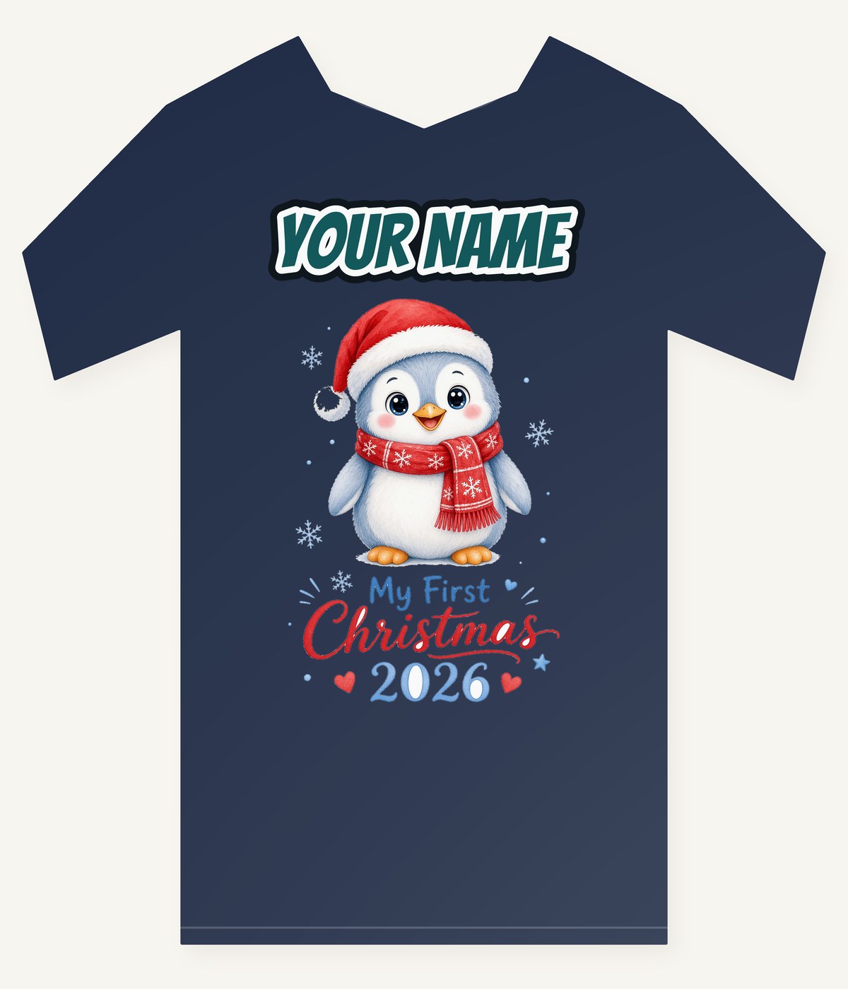Penguin First Christmas 2026 Personalised Kids and Baby Christmas Tee