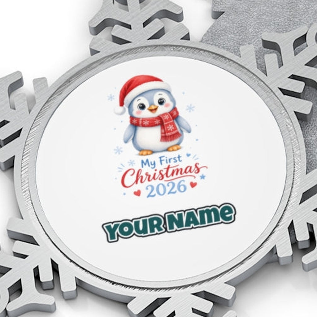 Penguin First Christmas 2026 Personalised Pewter Christmas Ornament