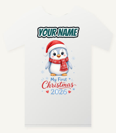 Penguin First Christmas 2026 Personalised Christmas T-Shirt and Hoodie
