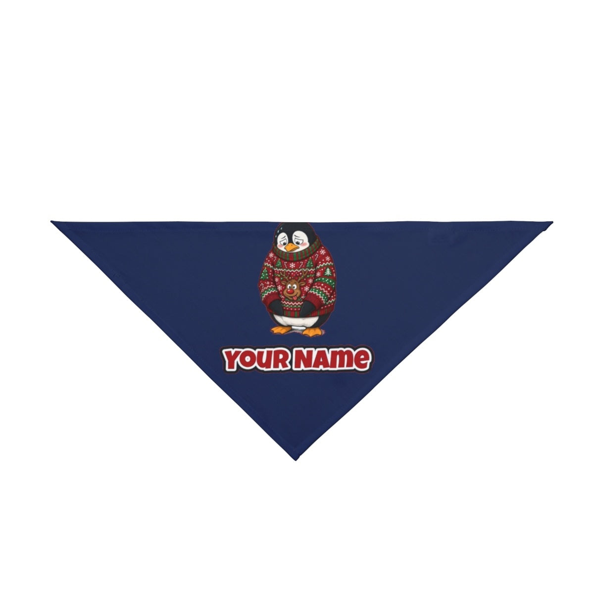Penguin in a Bad Jumper personalised Christmas pet bandana in navy, tie-on style