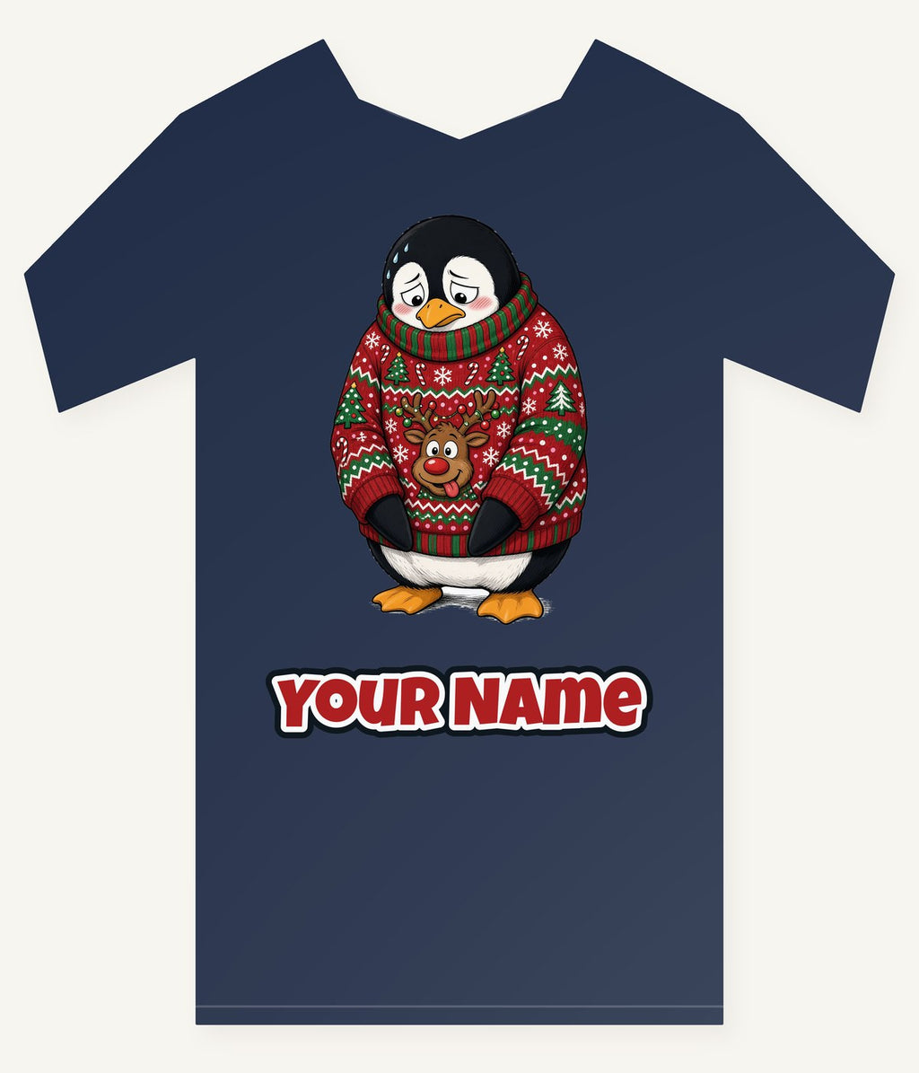 Penguin in a Bad Jumper Personalised Kids and Baby Christmas Tee
