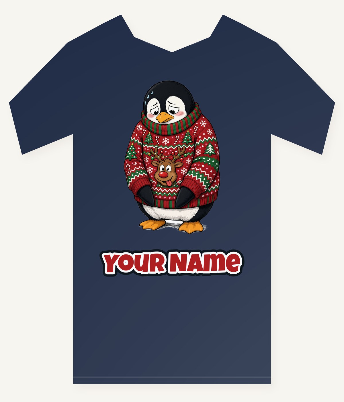 Penguin in a Bad Jumper Personalised Kids and Baby Christmas Tee