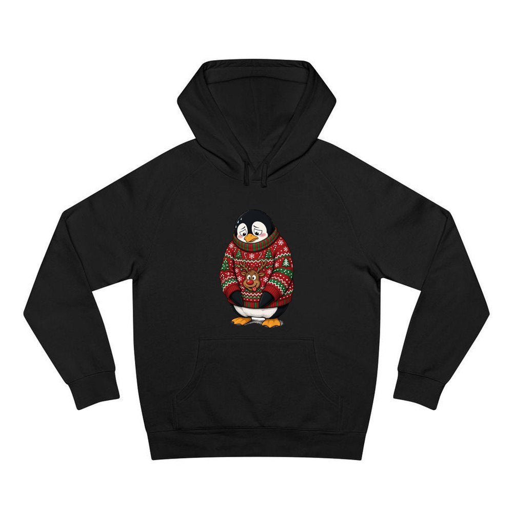 Penguin in a Bad Jumper personalised Christmas hoodie in black