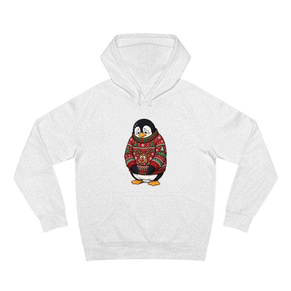 Penguin in a Bad Jumper personalised Christmas hoodie in white