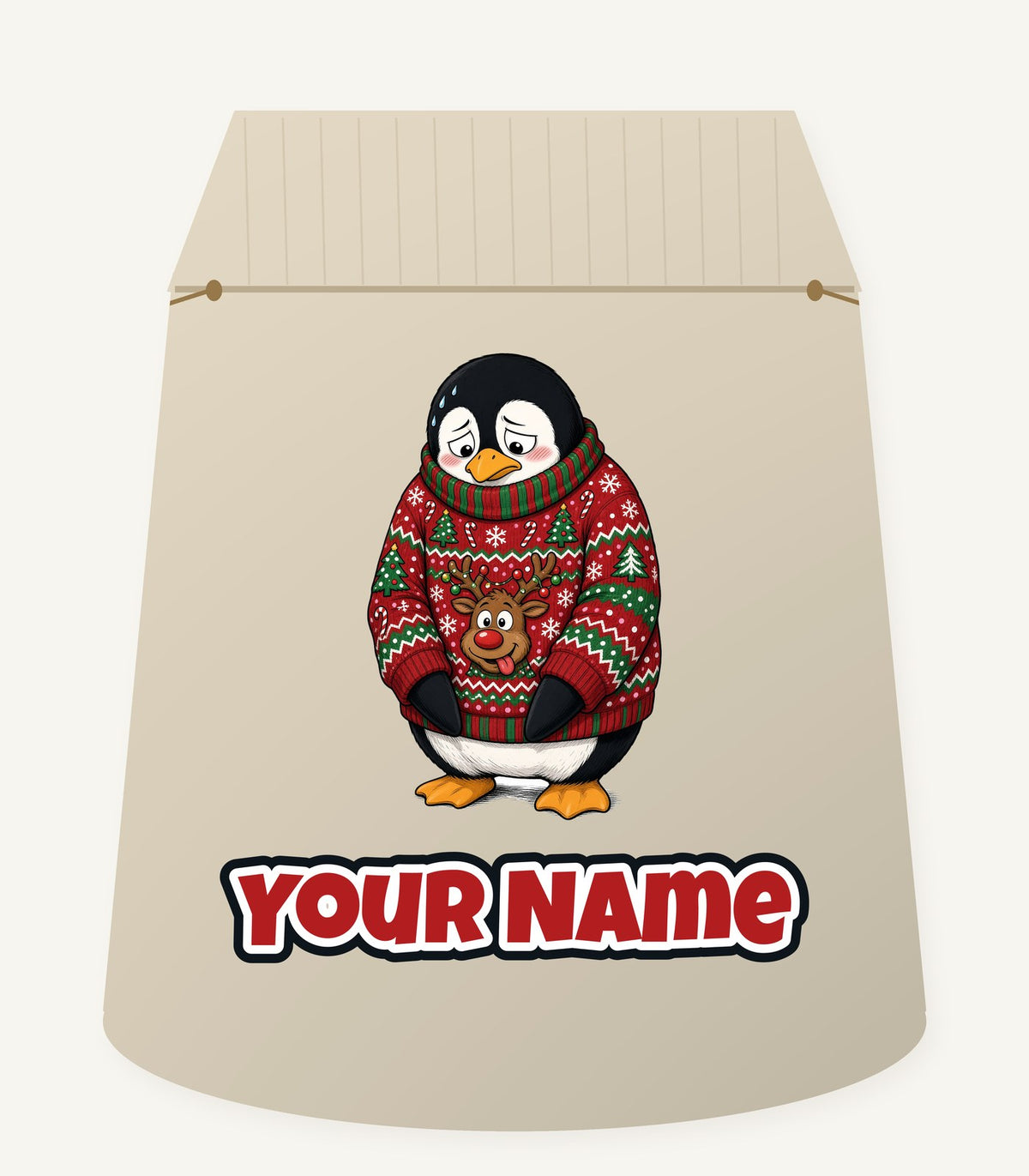 Penguin in a Bad Jumper Personalised Santa Sack