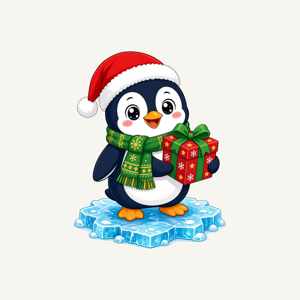 Penguin With a Present Personalised Kids and Baby Christmas Tee