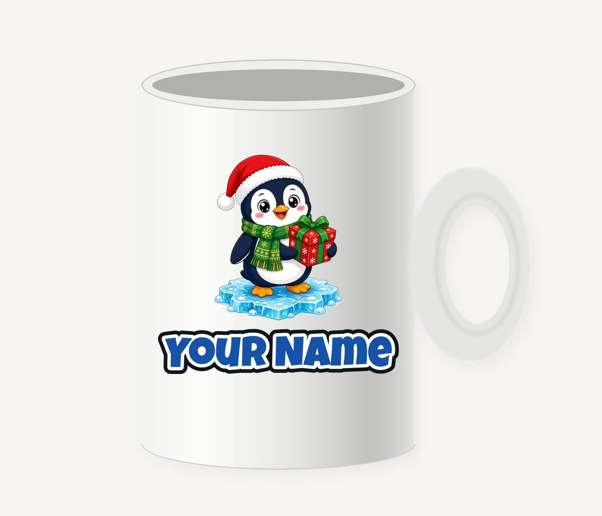 Penguin With a Present Personalised Christmas Mug