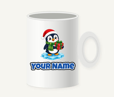 Penguin With a Present Personalised Christmas Mug