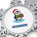 Penguin With a Present Personalised Pewter Christmas Ornament