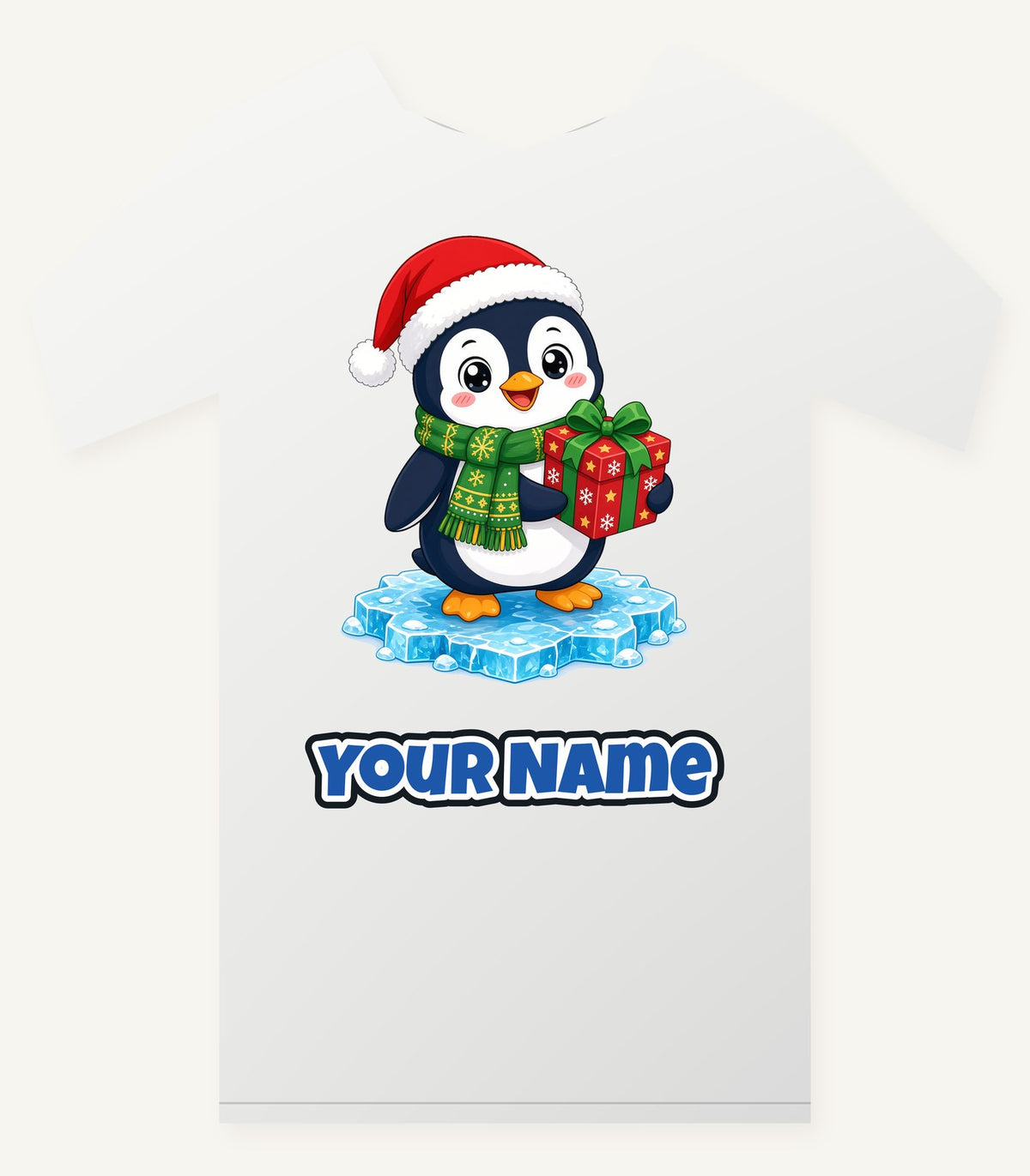 Penguin With a Present Personalised Christmas T-Shirt and Hoodie