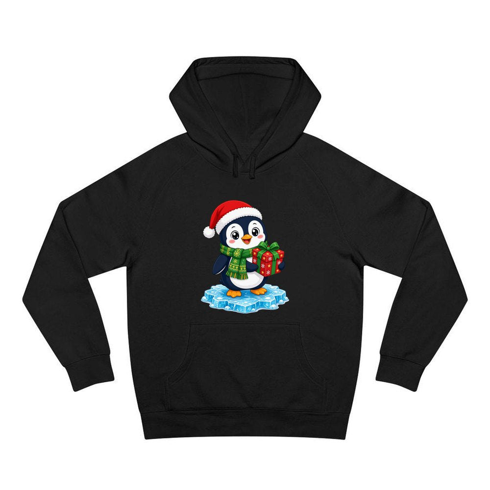 Penguin With a Present personalised Christmas hoodie in black