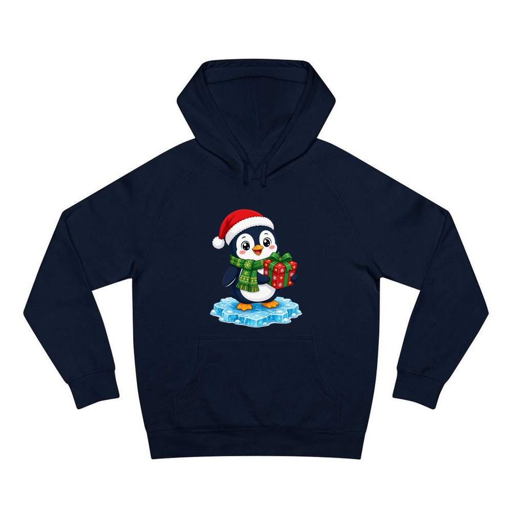 Penguin With a Present personalised Christmas hoodie in navy