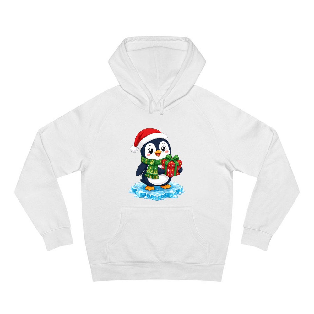 Penguin With a Present personalised Christmas hoodie in white