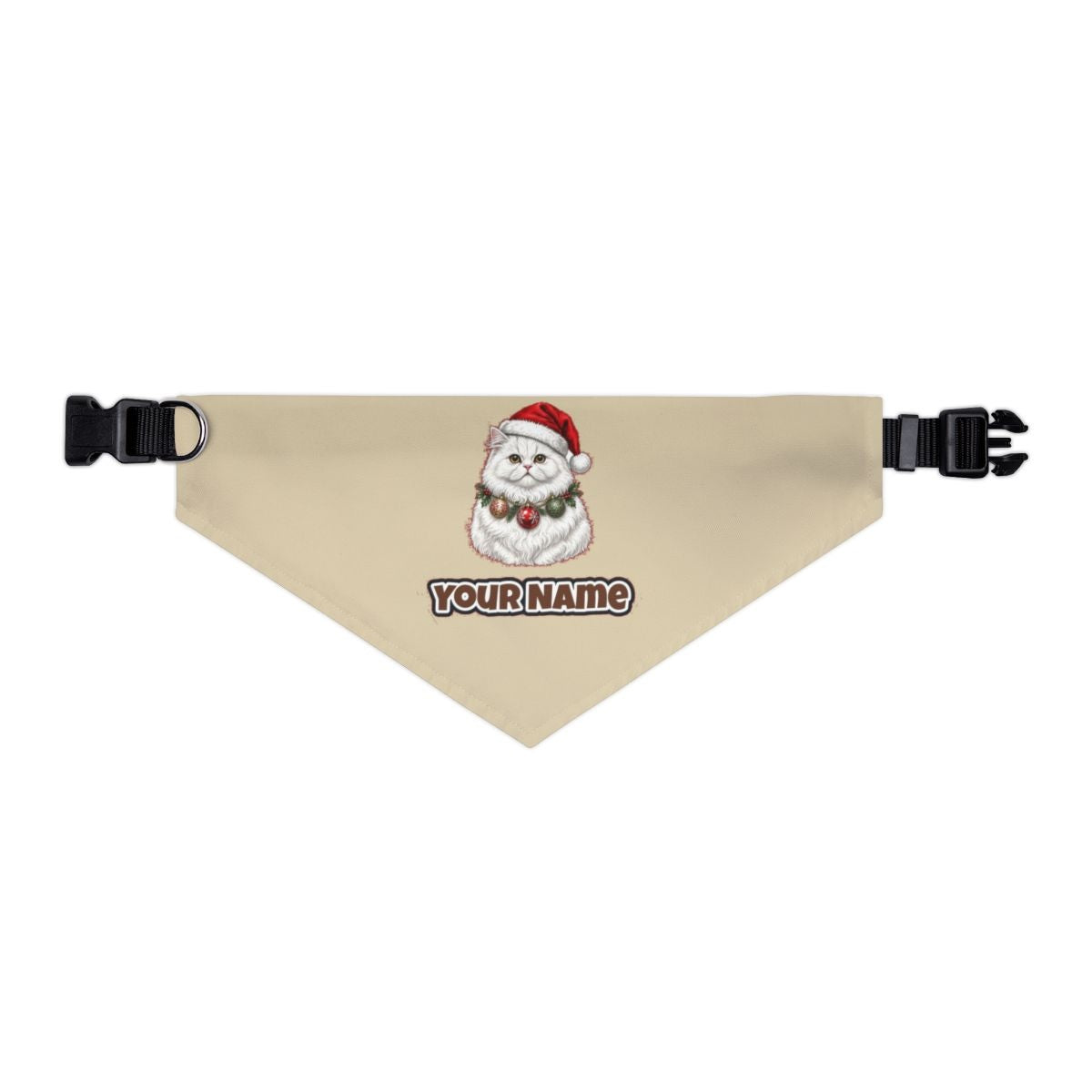 Persian personalised Christmas pet bandana in beige, collar with buckle
