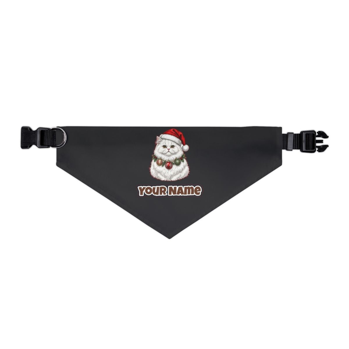 Persian personalised Christmas pet bandana in black, collar with buckle