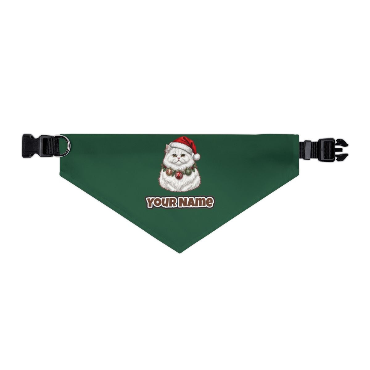 Persian personalised Christmas pet bandana in green, collar with buckle