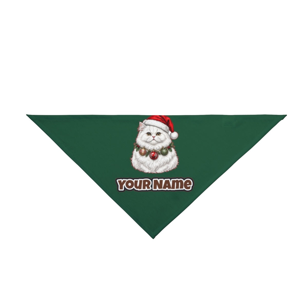 Persian personalised Christmas pet bandana in green, tie-on style