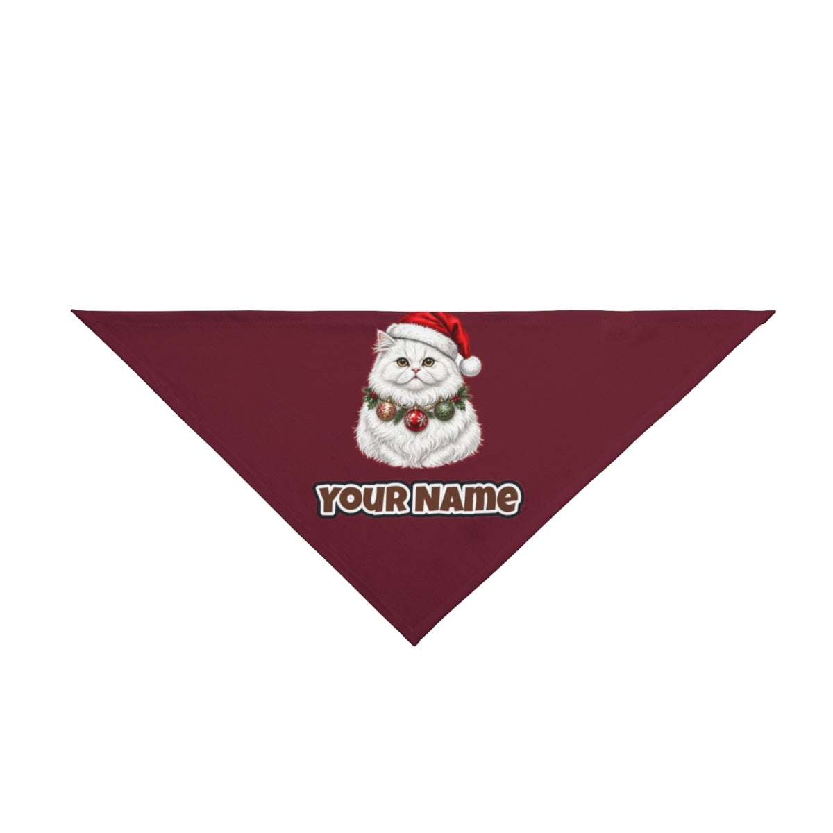 Persian personalised Christmas pet bandana in maroon, tie-on style