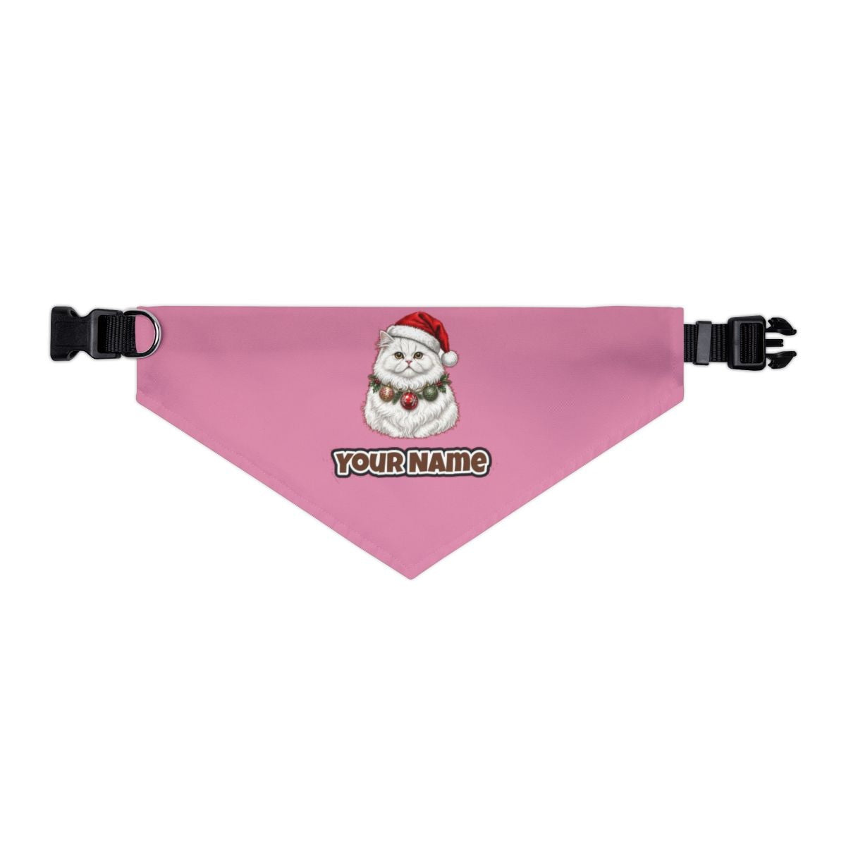 Persian personalised Christmas pet bandana in pink, collar with buckle