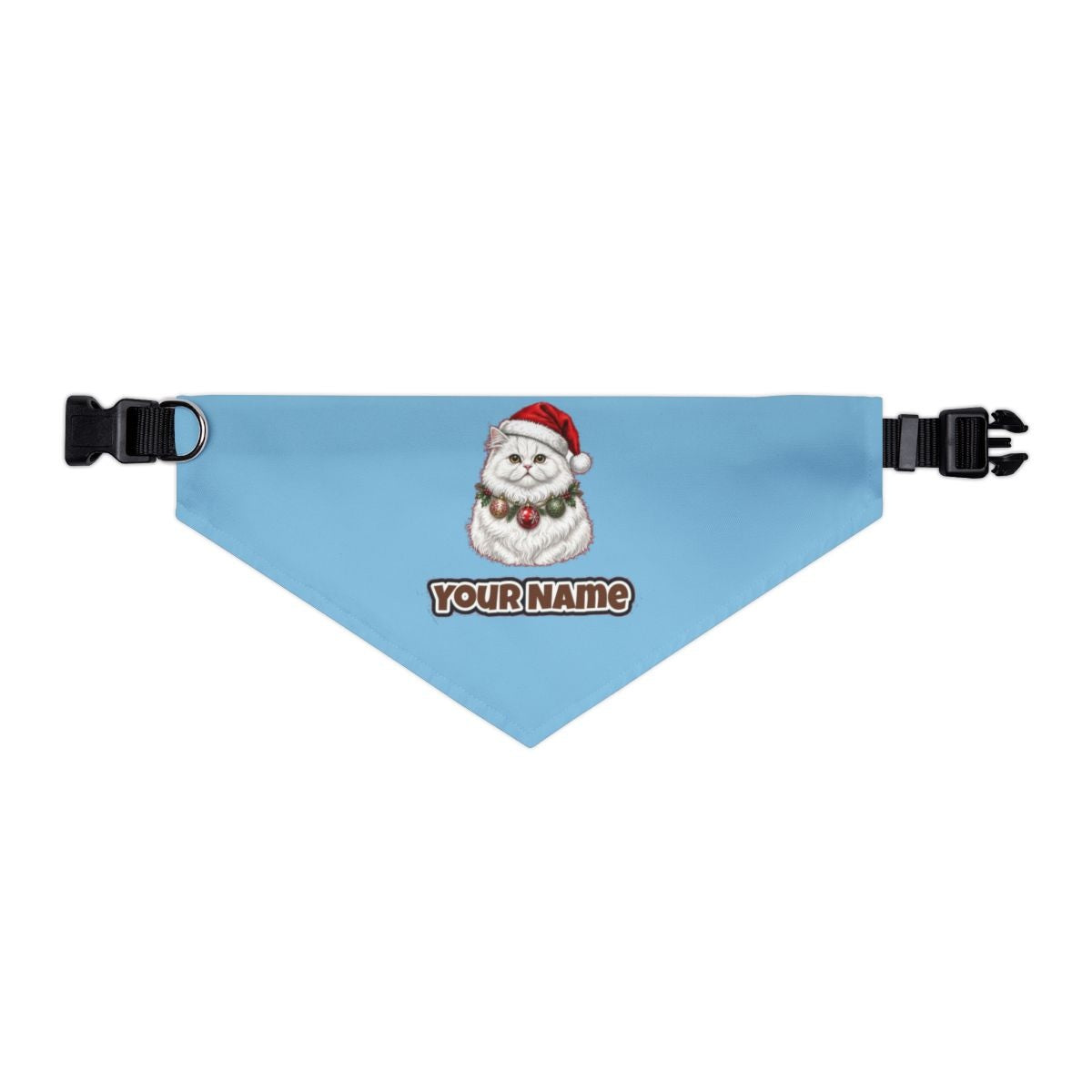 Persian personalised Christmas pet bandana in sky blue, collar with buckle