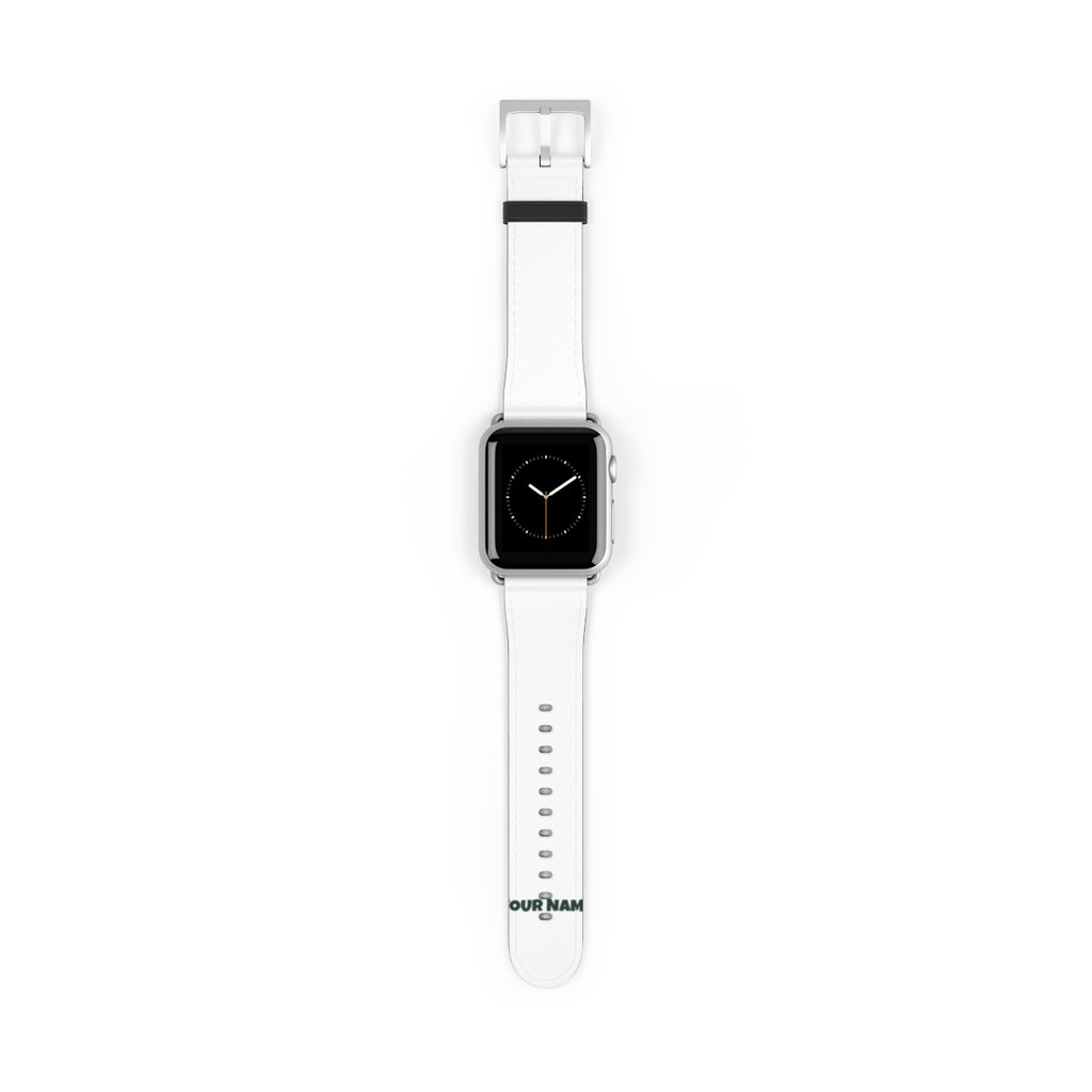 SV mockup: Personalised Apple Watch Band, Your Design or Ours, shown with our Snowman Surfing Christmas design and YOUR NAME