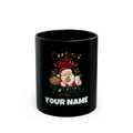 SV mockup: Personalised Black Mug, Your Design or Ours, shown with our Cookies And Milk Santa design and YOUR NAME