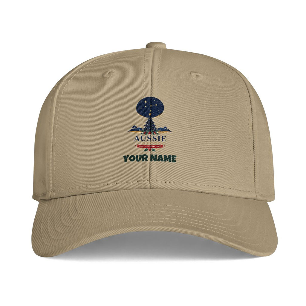 SV mockup: Personalised Cap, Your Design or Ours, shown with our Southern Cross Christmas Tree design and YOUR NAME