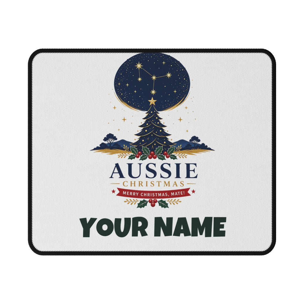 SV mockup: Personalised Mouse Pad, Your Design or Ours, shown with our Southern Cross Christmas Tree design and YOUR NAME