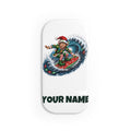 SV mockup: Personalised Phone Grip, Your Design or Ours, shown with our Elf Surfing The Lights design and YOUR NAME