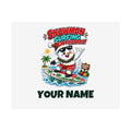 SV mockup: Personalised Poster Print, Your Design or Ours, shown with our Snowman Surfing Christmas design and YOUR NAME