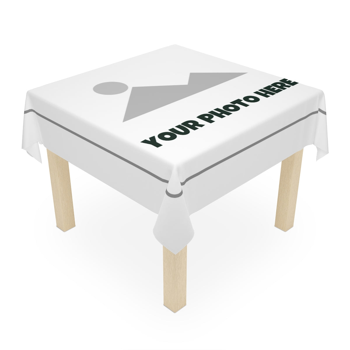 SV mockup: Personalised Christmas Tablecloth, Your Photo or Artwork, shown with your own photo and YOUR NAME