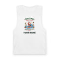 SV mockup: Personalised Tank Top, Your Design or Ours, shown with our Christmas Beach Party design and YOUR NAME