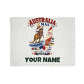 SV mockup: Personalised Soft Throw Blanket, Your Design or Ours, shown with our Surfing Kangaroo Christmas design and YOUR NAME
