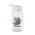 SV mockup: Personalised Tritan Water Bottle, Your Design or Ours, shown with our Surfing Santa Hang Loose design and YOUR NAME