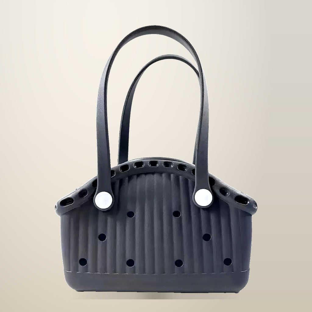 Foldable EVA Pet Carrier, Grey, Blue or Red, on a plain cream background