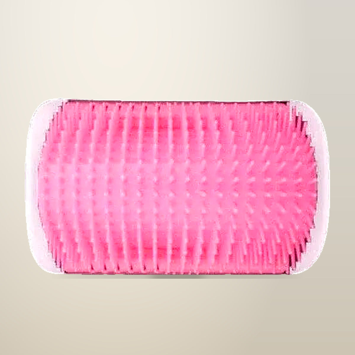 Self Grooming Corner Brush for Cats, on a plain cream background