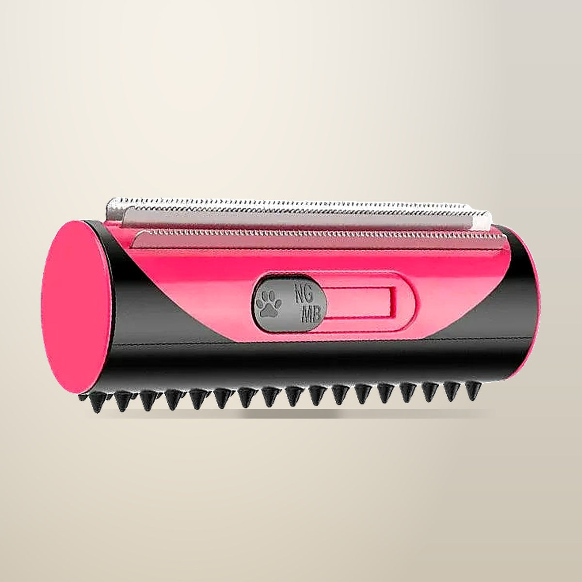 ABS and Steel Pet Hair Deshedding Brush, on a plain cream background