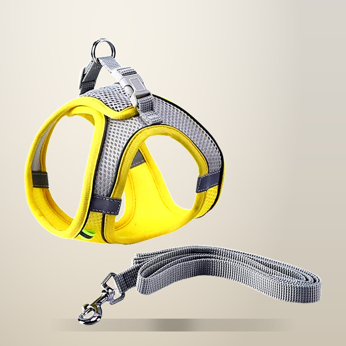 Reflective Adjustable Dog Harness, Sizes XXS to L, on a plain cream background