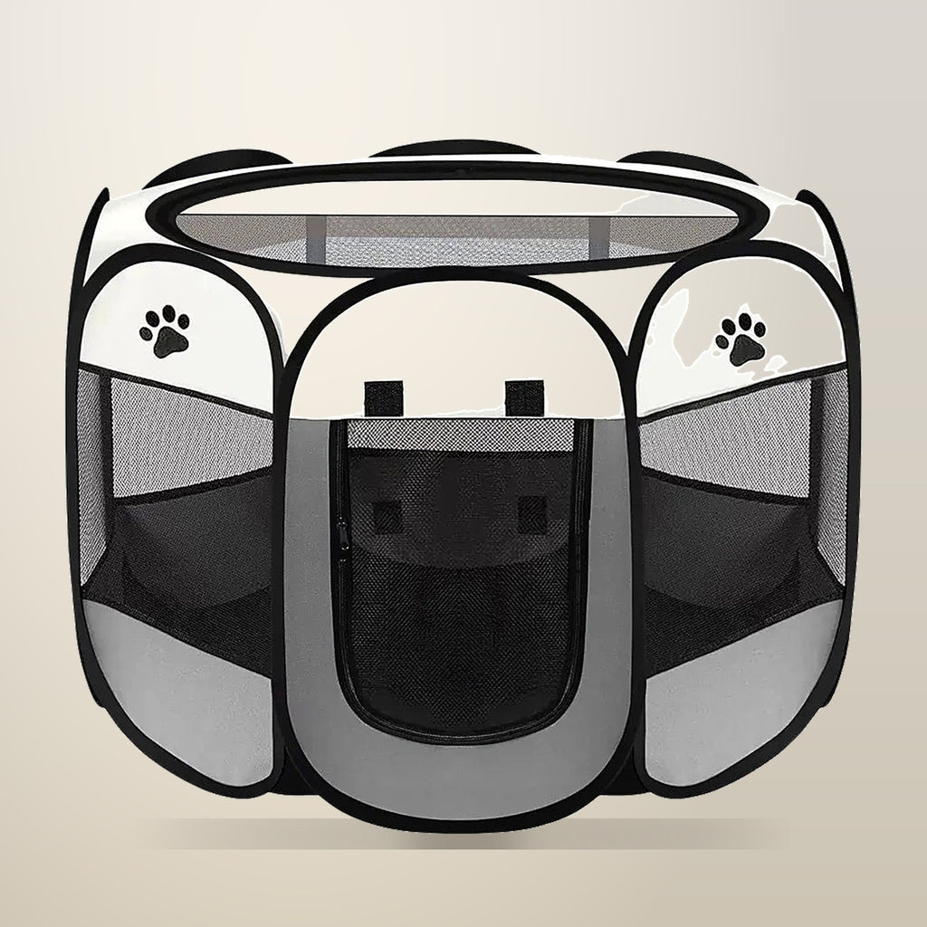Octagonal Foldable Pet Pen, Coffee or Pink, on a plain cream background