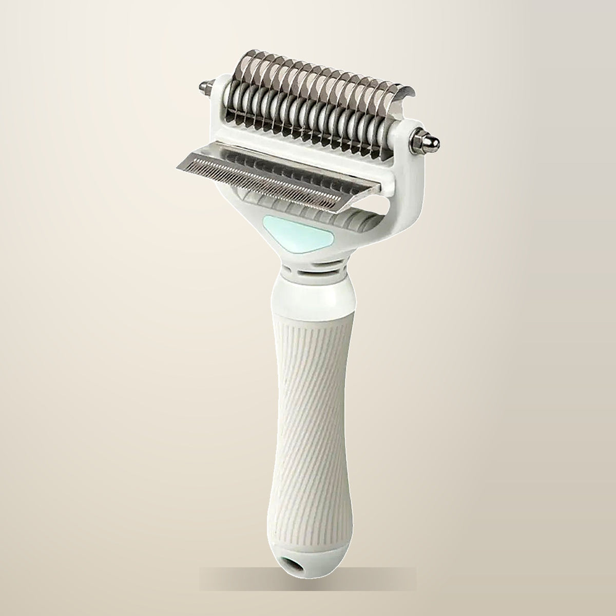 3 in 1 Pet Grooming Comb with Silicone Grip, on a plain cream background