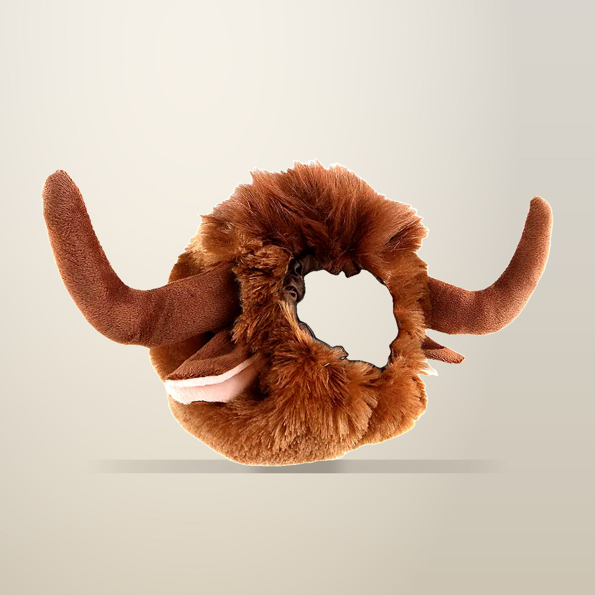 Plush Horn Headwear for Pets, Brown, Sizes M and L, on a plain cream background
