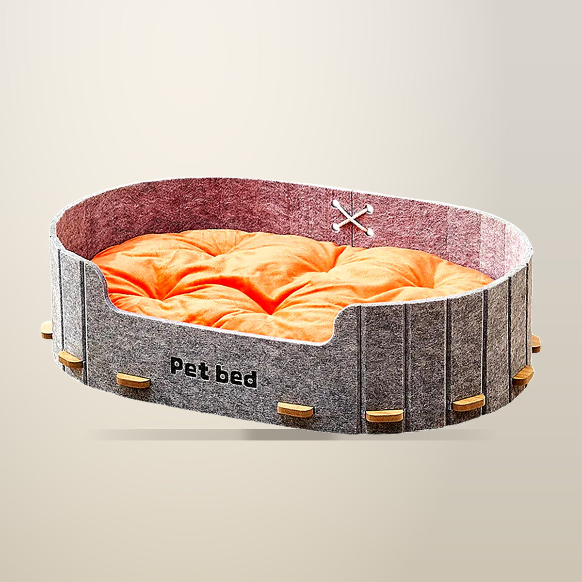 Felt Cat Nest Bed with Reversible Cushion, on a plain cream background