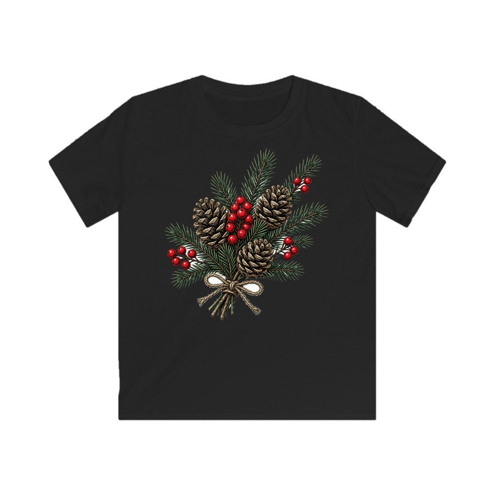 Pine and Pinecone Bundle personalised kids Christmas tee in black