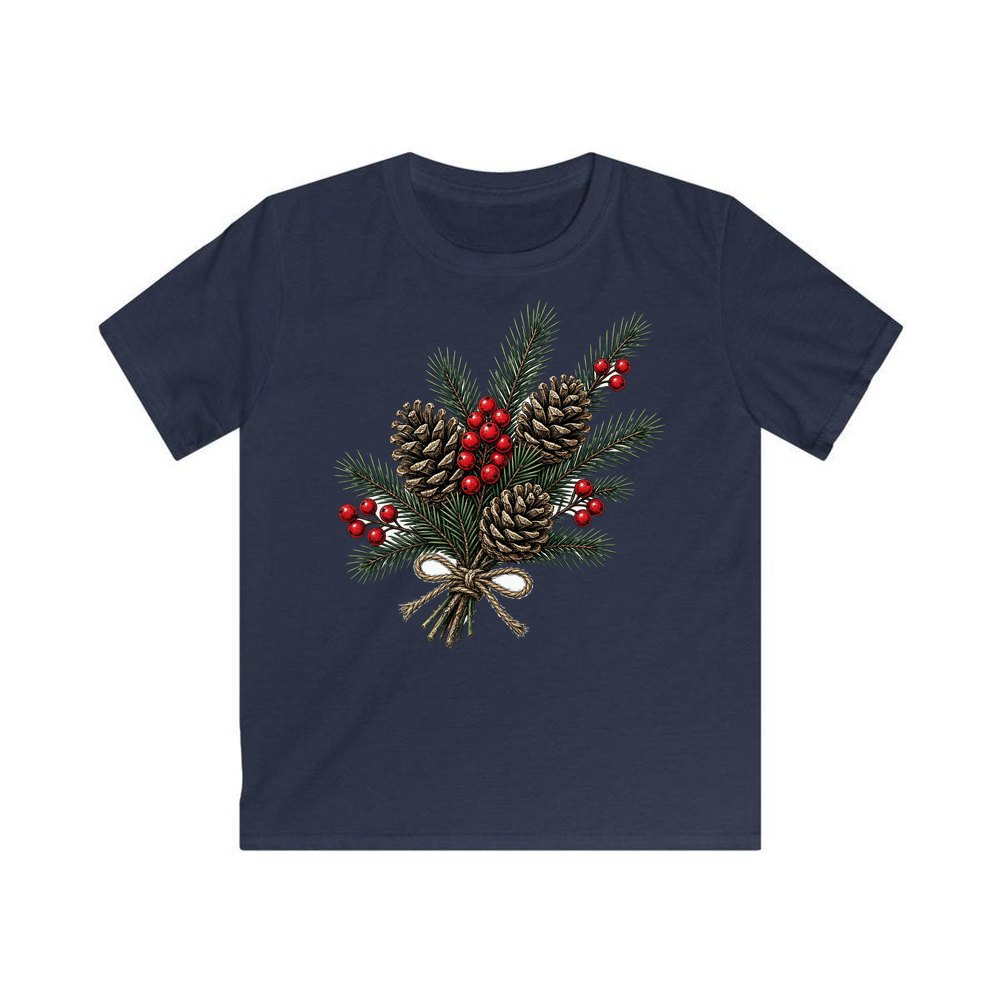 Pine and Pinecone Bundle personalised kids Christmas tee in navy