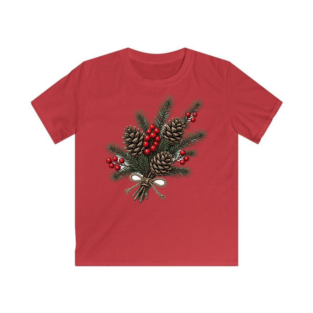 Pine and Pinecone Bundle personalised kids Christmas tee in red