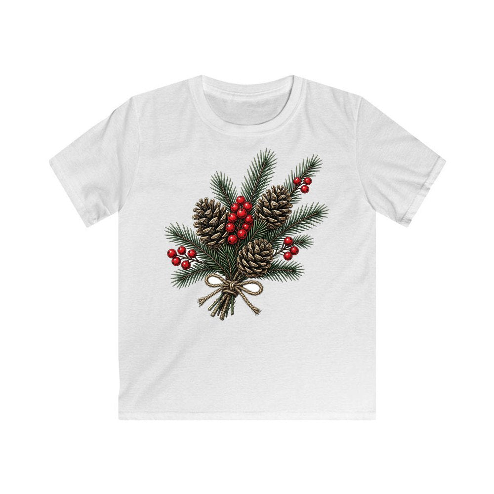 Pine and Pinecone Bundle personalised kids Christmas tee in white