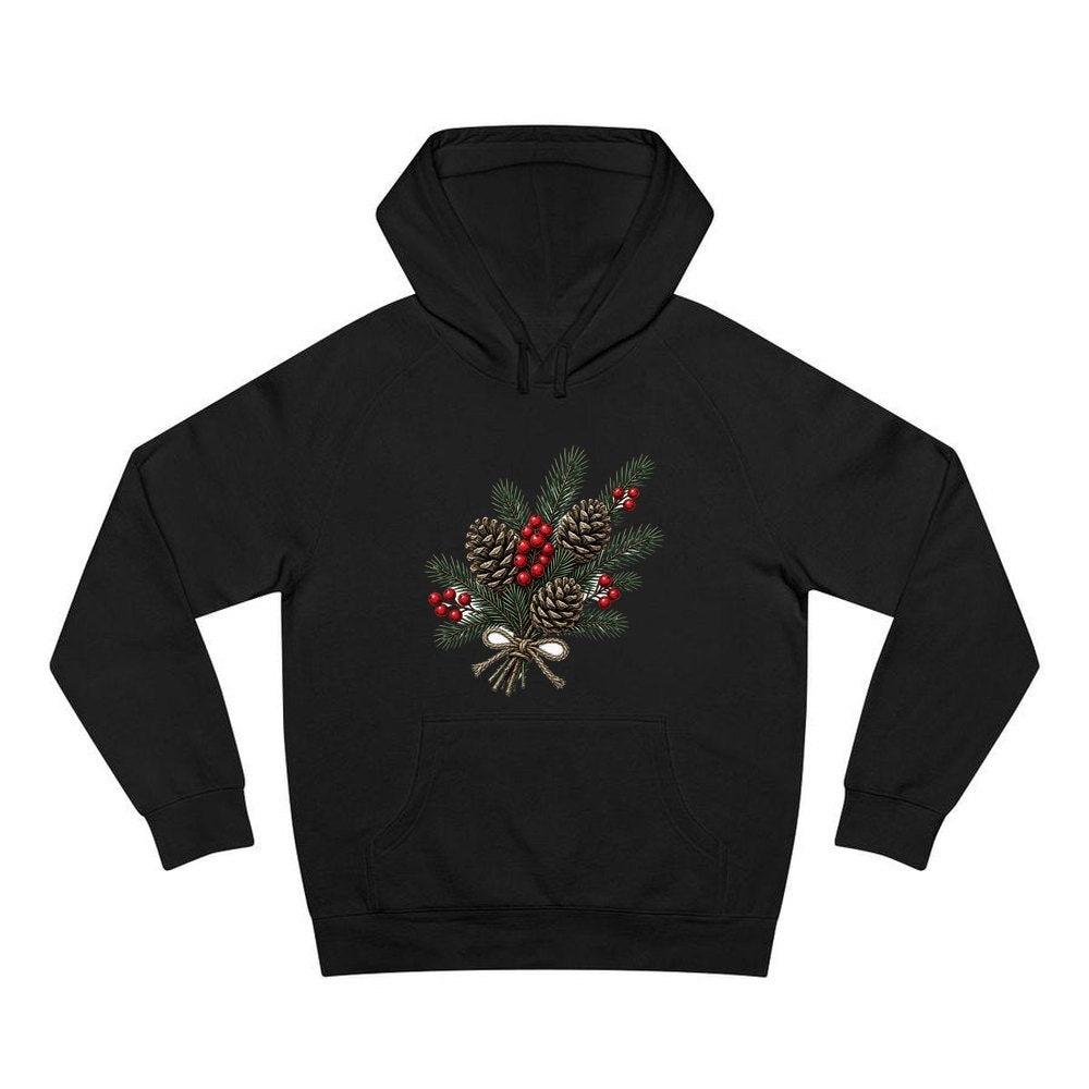 Pine and Pinecone Bundle personalised Christmas hoodie in black