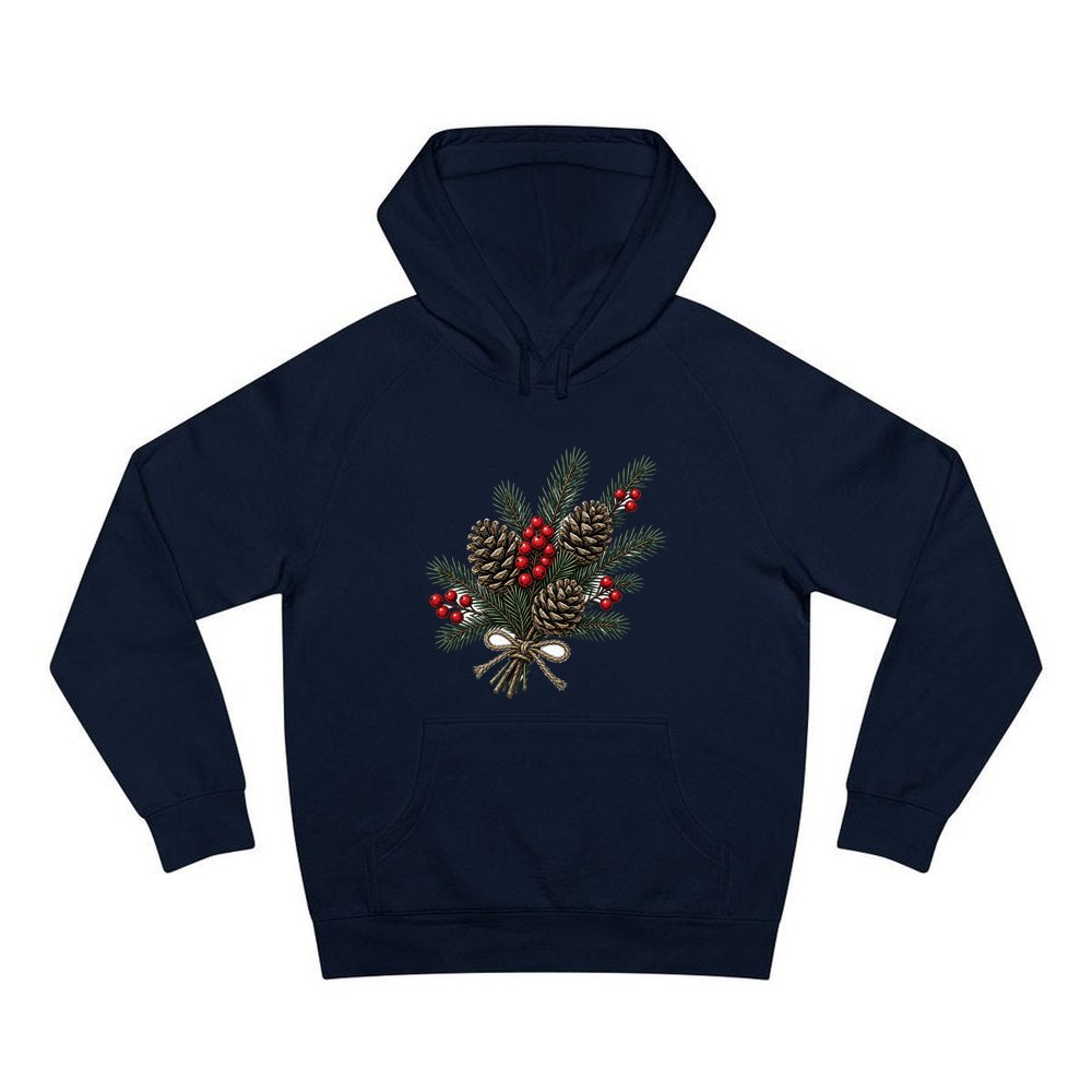 Pine and Pinecone Bundle personalised Christmas hoodie in navy