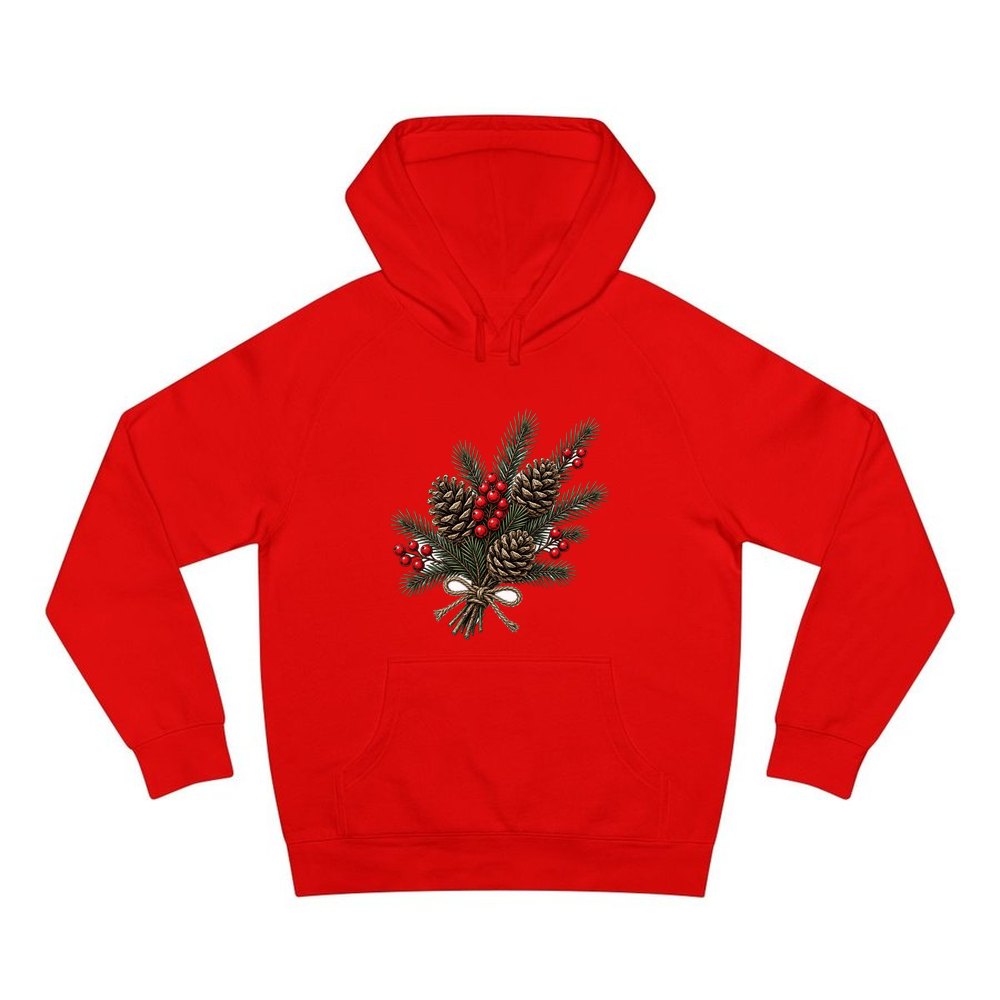 Pine and Pinecone Bundle personalised Christmas hoodie in red