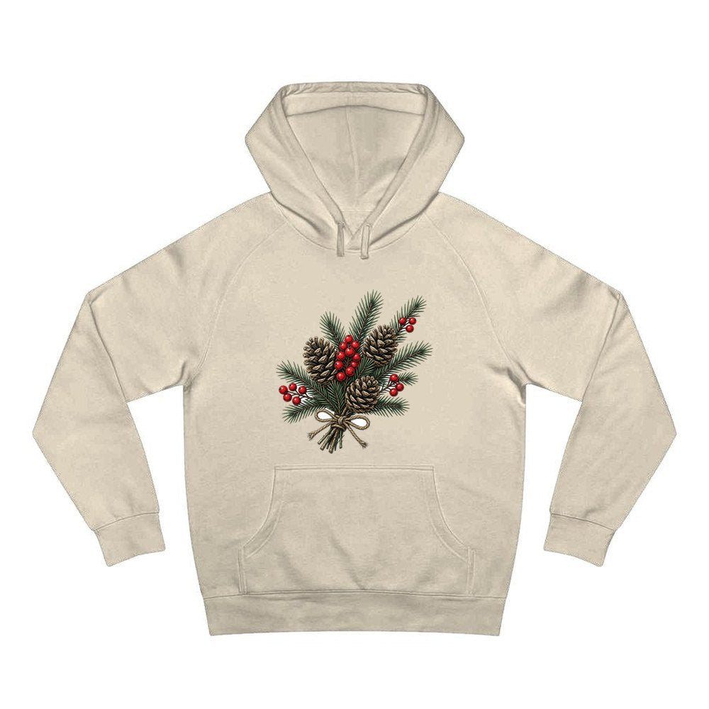 Pine and Pinecone Bundle personalised Christmas hoodie in sand